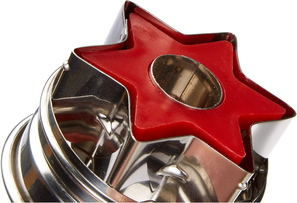 Städter 966322 Moule à biscuits avec éjecteur, Étoile extérieure, Acier inoxydable, Argent/Rouge, 4,8 x 4,8 x 4,8 cm