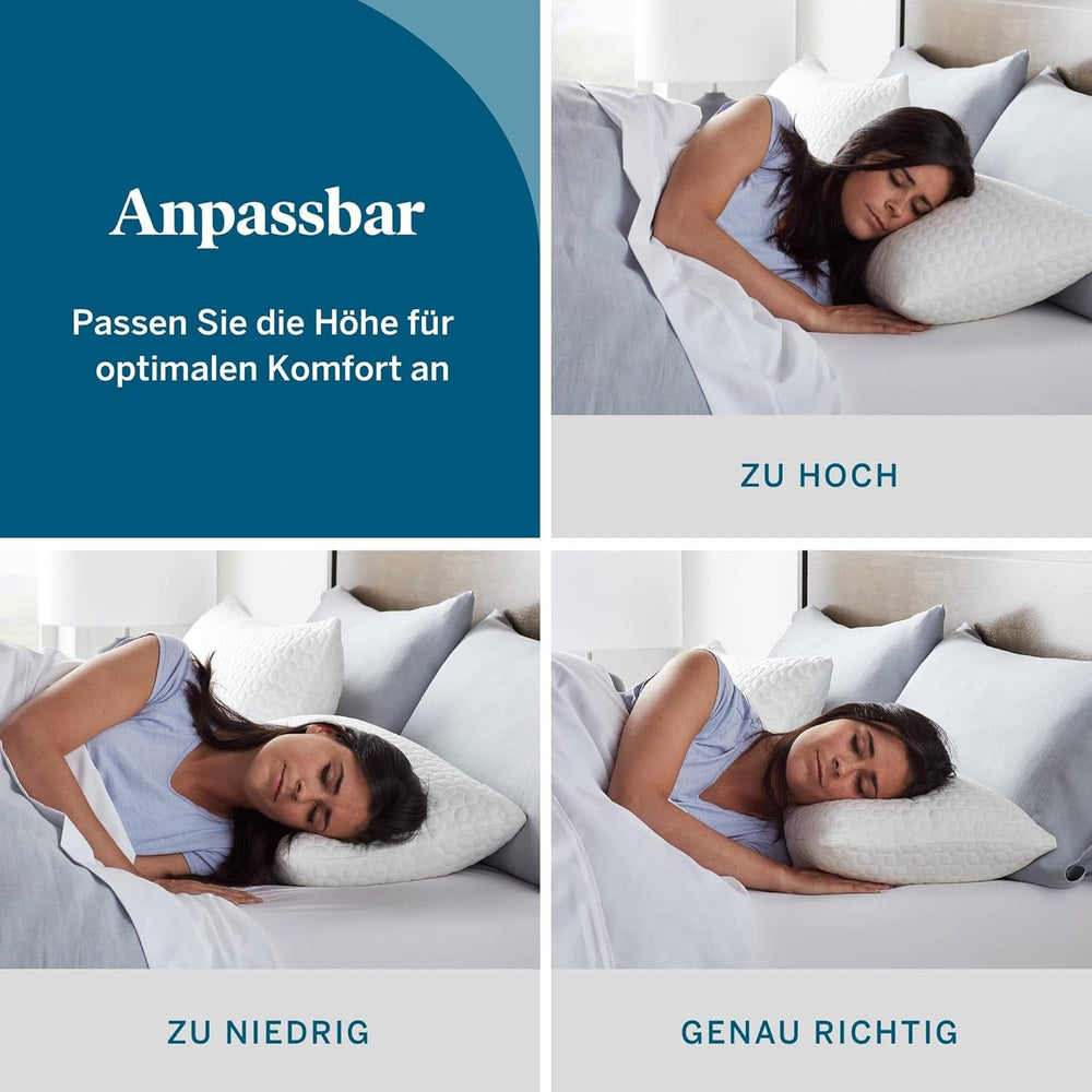 Oreiller LUCID 40 X 80 cm avec garnissage hybride de mousse à mémoire de forme déchiquetée et microfibre - garnissage amovible et réglable - housse lavable - pour dormeurs sur le côté, sur le dos et sur le ventre Oreillers standards Naty Shop