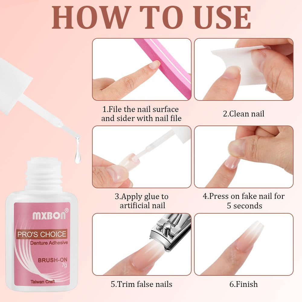 Lot de 240 faux ongles à pression française, 12 tailles, faux ongles avec colle pour femmes et hommes (blanc nu amande moyenne)