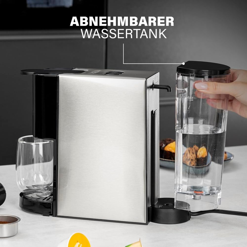 Machine à expresso multicapsules Princess 4 en 1 - 1450 watts, capsules, dosettes, café moulu, sans BPA, 249450, 01.249450.01.001, noir, argent