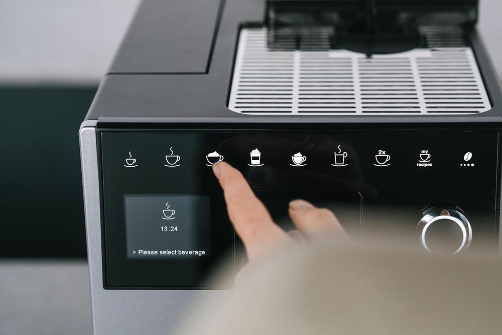 Melitta CI Touch - Machine à expresso entièrement automatique avec système de lait, machine à expresso avec moulin à café intégré et mousseur à lait, par ex. pour expresso ou cappuccino, argent