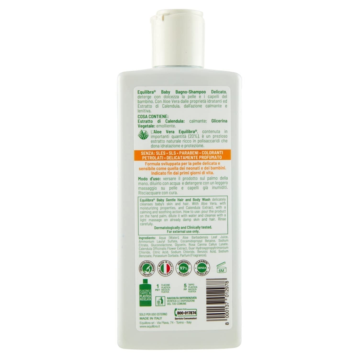 Equilibra Baby Bagno Shampoing 250 M Enfants - Bain et Soin Naty Shop