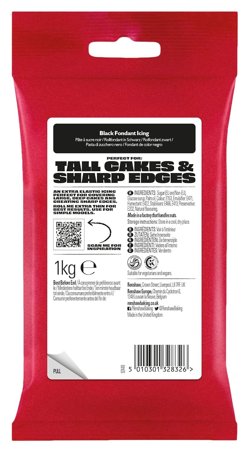 Extra Fondant Noir 1kg - Fondant extra élastique au goût de vanille, parfait pour recouvrir les gâteaux - Noir - 1 kg Pâte à sucre Naty Shop