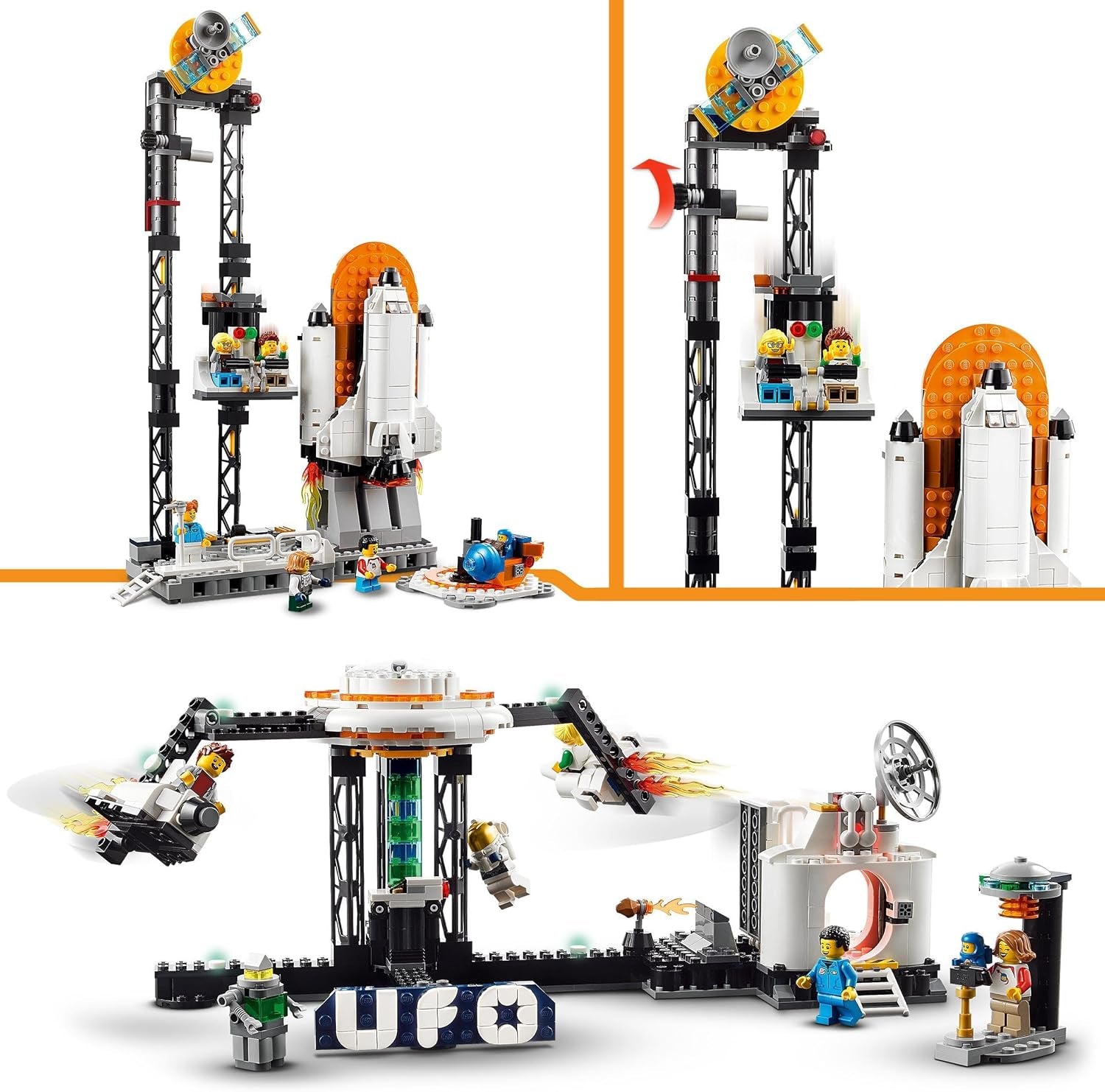 LEGO 31142 Creator Kit de jouets de montagnes russes spatiales 3 en 1 pour enfants avec chariots de travail, se transforme en tour à chute libre ou en carrousel avec des fusées et des briques lumineuses. Besuche an LEGO-Store