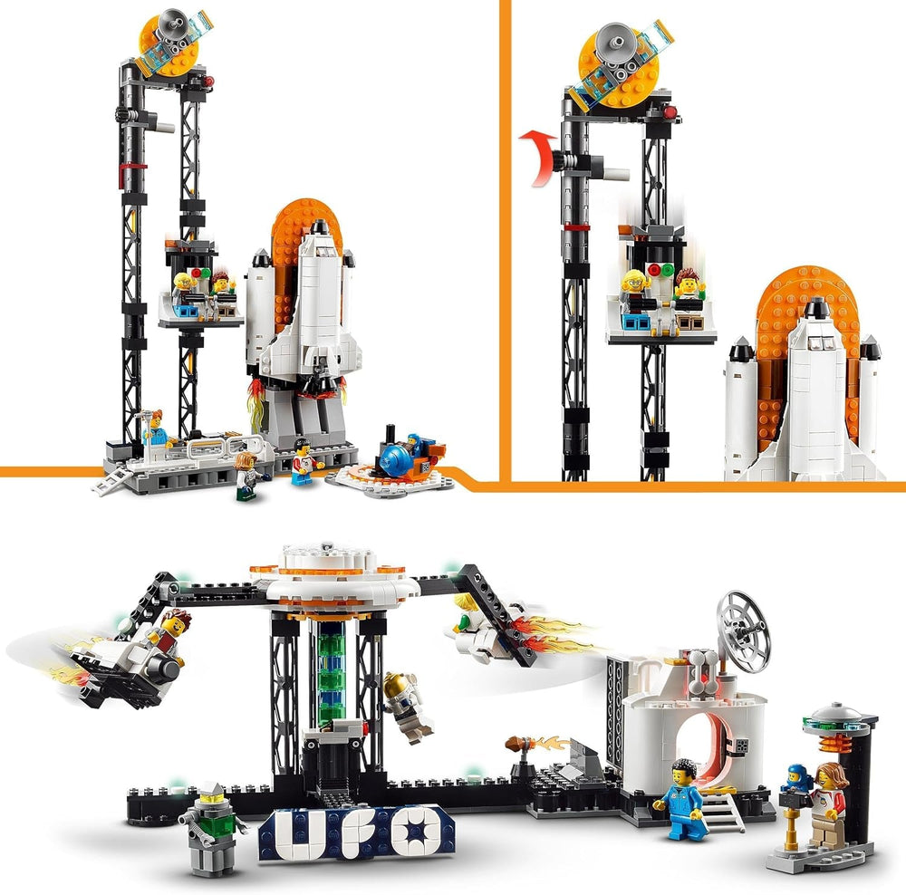LEGO 31142 Creator Kit de jouets de montagnes russes spatiales 3 en 1 pour enfants avec chariots de travail, se transforme en tour à chute libre ou en carrousel avec des fusées et des briques lumineuses. Besuche an LEGO-Store