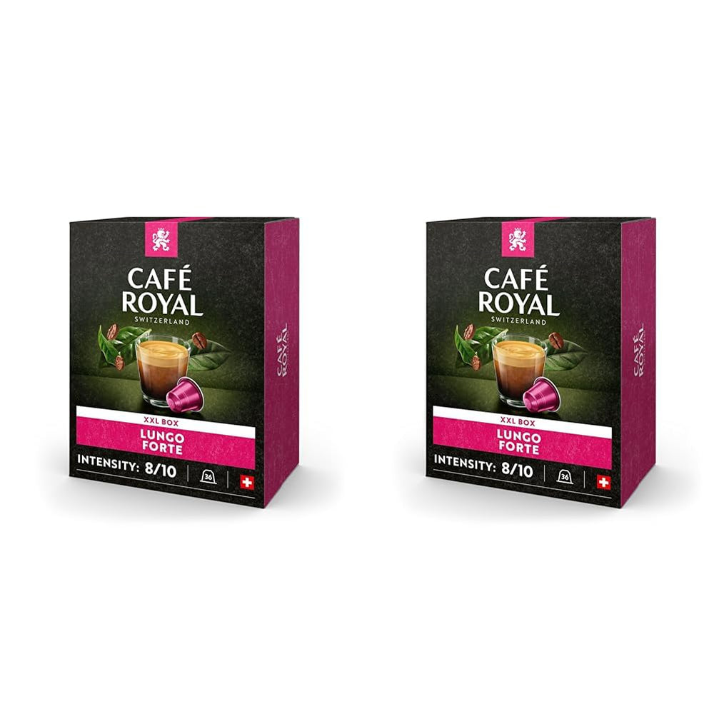 Café Royal Lungo Forte 36 capsules pour machine à café Nespresso - intensité 8/10 - capsules de café certifiées UTZ en aluminium (emballage avec 2)