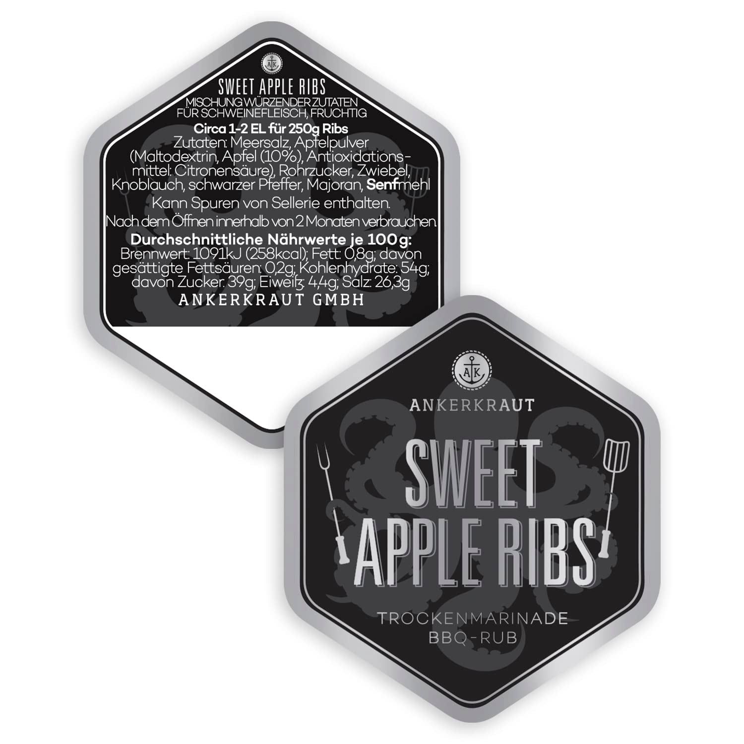 Ankerkraut Sweet Apple Ribs, fruchtige BBQ-Rub Gewürzmischung zum Grillen von Spare-Ribs and Schwein, 240g dans le plat