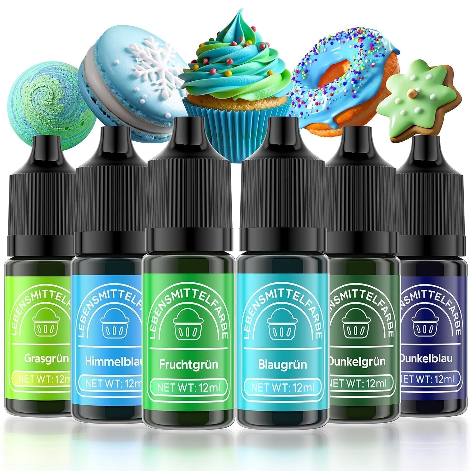 Colorant alimentaire 6 couleurs x 12 ml, colorant alimentaire liquide hautement concentré pour la pâtisserie, kit de colorants alimentaires pour fondants, gâteaux de Noël, macarons, beignets, biscuits (arc-en-ciel)