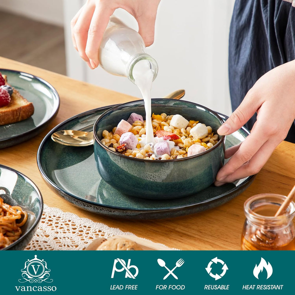 Service de table moderne pour 6 personnes Vancasso STARRY Service de table en grès 24 pièces Vert Combo Service de table pour 6 personnes comprenant assiettes plates, assiettes à dessert, assiettes creuses et bols à céréales