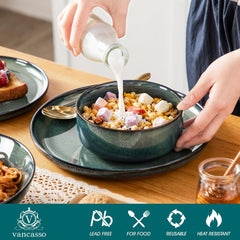 Service de table moderne pour 6 personnes Vancasso STARRY Service de table en grès 24 pièces Vert Combo Service de table pour 6 personnes comprenant assiettes plates, assiettes à dessert, assiettes creuses et bols à céréales