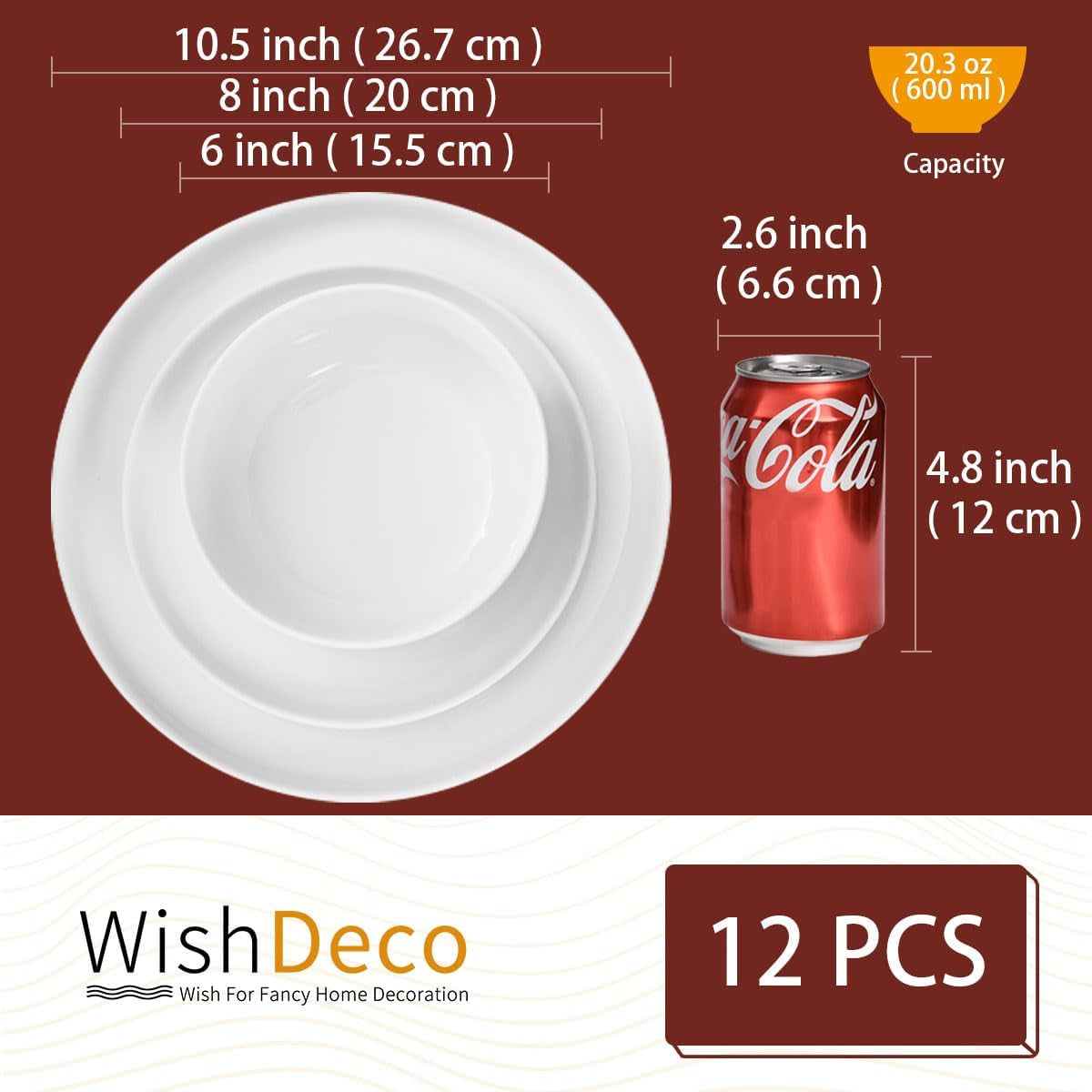 Service de table 12 pièces, service de table en porcelaine pour 4 personnes, service de table blanc avec assiettes, assiettes à dessert et bols à céréales