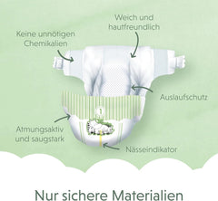 Muumi Baby Newborn Eco Nappies mărimea 1, 2-5 kg, 25 bucăți, scutece premium moi cu indicator de umezeală Mama si Copilul Naty Shop