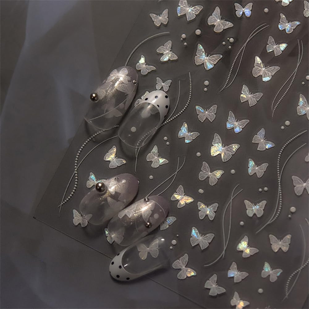 2 Blätter Schmetterling Nagelsticker Selbstklebend,Muschel Glitzer Nail Art Butterfly Nail Sticker Lila Grau Schmetterlinge Nagelaufkleber Relief Laser Papillons Nagel Sticker Nageldesign Zubehör