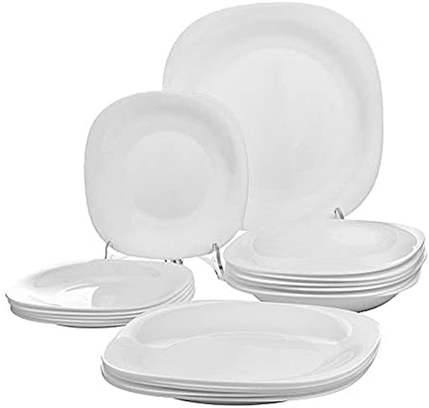 Service de table Luminark 18 pièces en verre trempé gris et blanc Carine