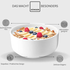 SANGER | Marlo White Service de table 24 pièces pour 6 personnes avec assiettes à dessert, assiettes plates, bols et bols à céréales, service de table en porcelaine, vaisselle au design moderne, collection PREMIUM