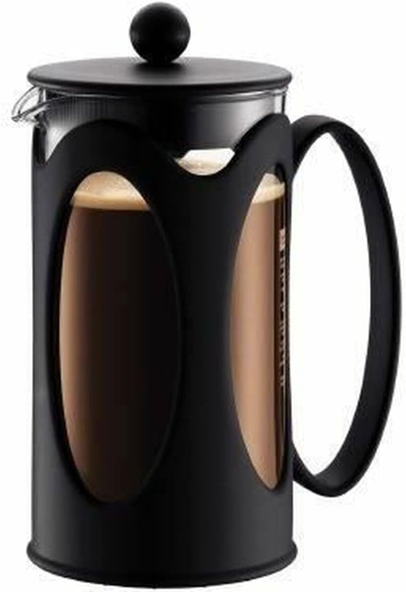 Cafetière Bodum Kenya - 1L / 8 tasses - Presse française manuelle en verre borosilicate et acier inoxydable - Passe au lave-vaisselle - Fabriquée au Portugal