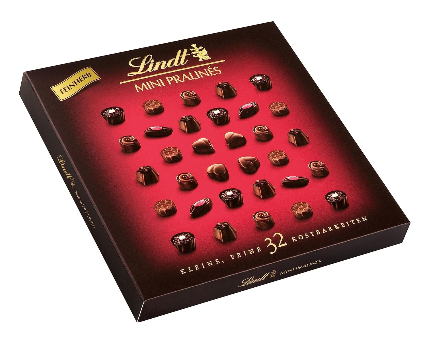 Lindt, boîte de chocolat avec 18 pralines chacune en 6 assortiments, 90 grammes Bonbons au chocolat Naty Shop 163 grammes Chocolat noir fourré diverses