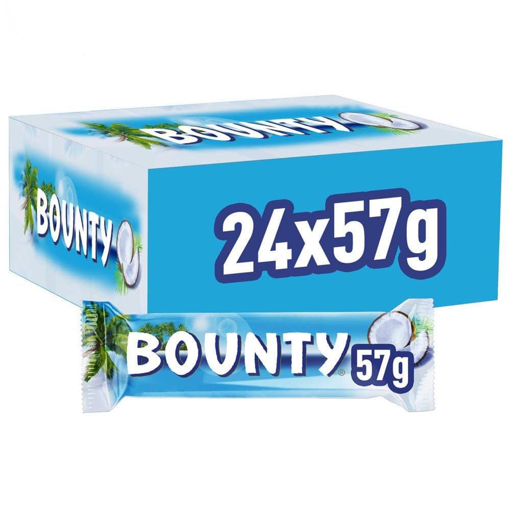 Barres de chocolat Bounty saveur chocolat et noix de coco 24 barres dans un paquet (24 x 57 g)