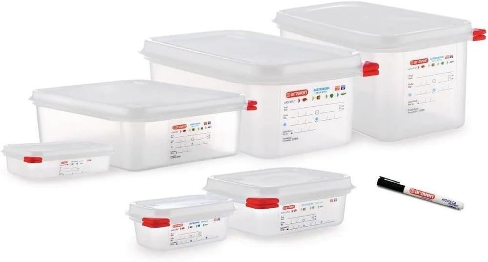 03350 PP Récipient alimentaire GN avec couvercle, 1,1 l, 65 mm (4 pièces) Boîtes de conservation alimentaire Naty Shop