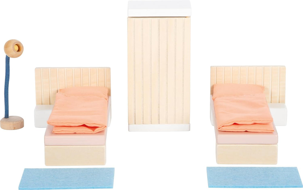 Small Foot Maison de poupée en bois de couleur naturelle – Toit-terrasse à 3 niveaux et ensemble de meubles de 51 pièces encourage le jeu créatif, convient aux enfants de 3 ans et plus, 12541