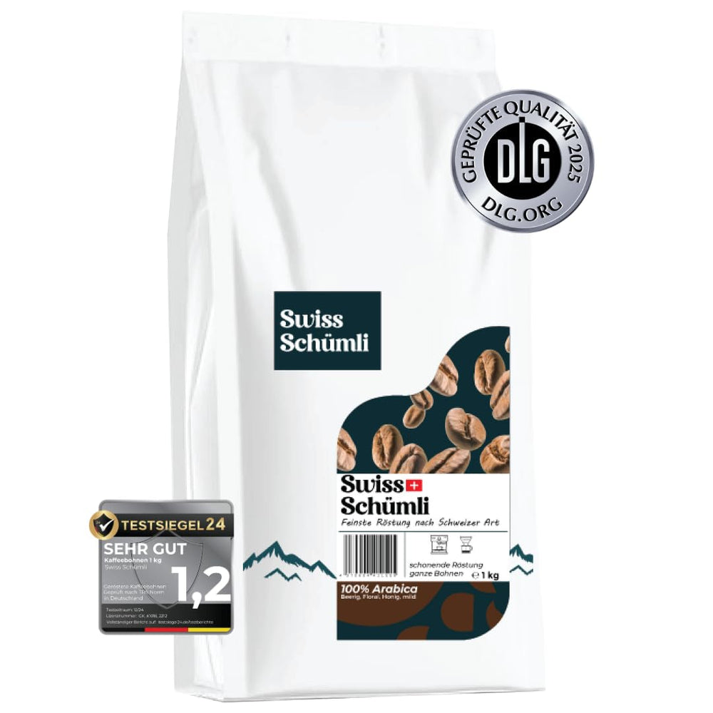 Schwiizer Schüümli Swiss Schümli en grains de café 1kg, intensité 2/5, acidité 1/5 - pour le vrai plaisir du café Cafea Naty Shop