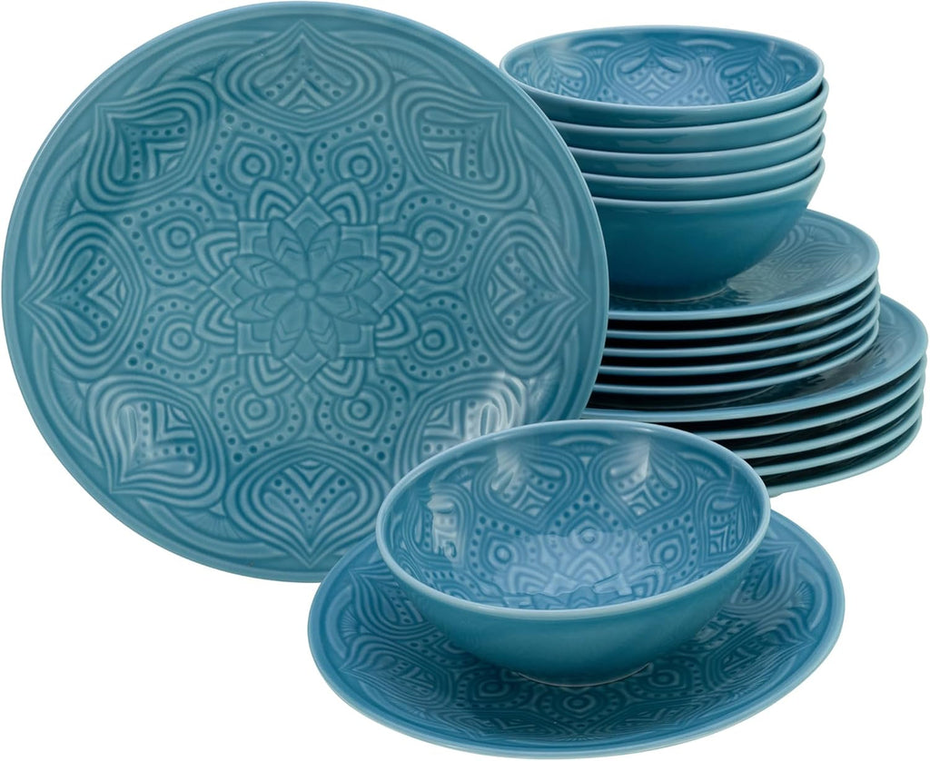 Creatable, 21627, Serie Orient Mandala, 18-Teiliges Geschirrset, Teller Set Aus Porzellan, Spülmaschinen- Und Mikrowellengeeignet, Made in Europe Seturi vesela masa Naty Shop Aquamarine Teller Set 18 Teilig