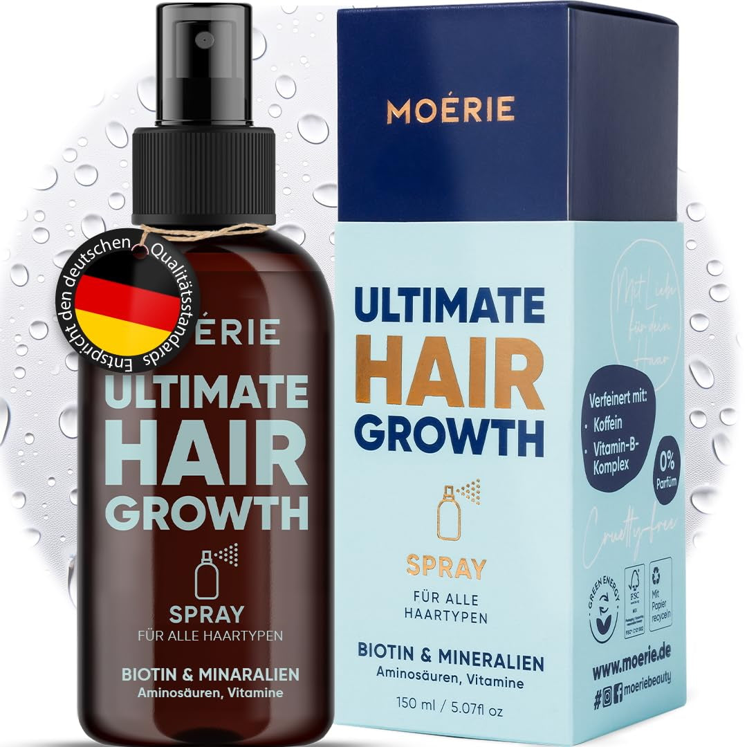 MOÉRIE Spray minéral ultime pour la croissance des cheveux pour des cheveux plus longs, plus épais et plus fournis - avec biotine et caféine - Produits capillaires végétaliens, sans paraben, tous types de cheveux, inverse la chute des cheveux - 2 mois d'approvisionnement de soins capillaires Naty Shop Single Set
