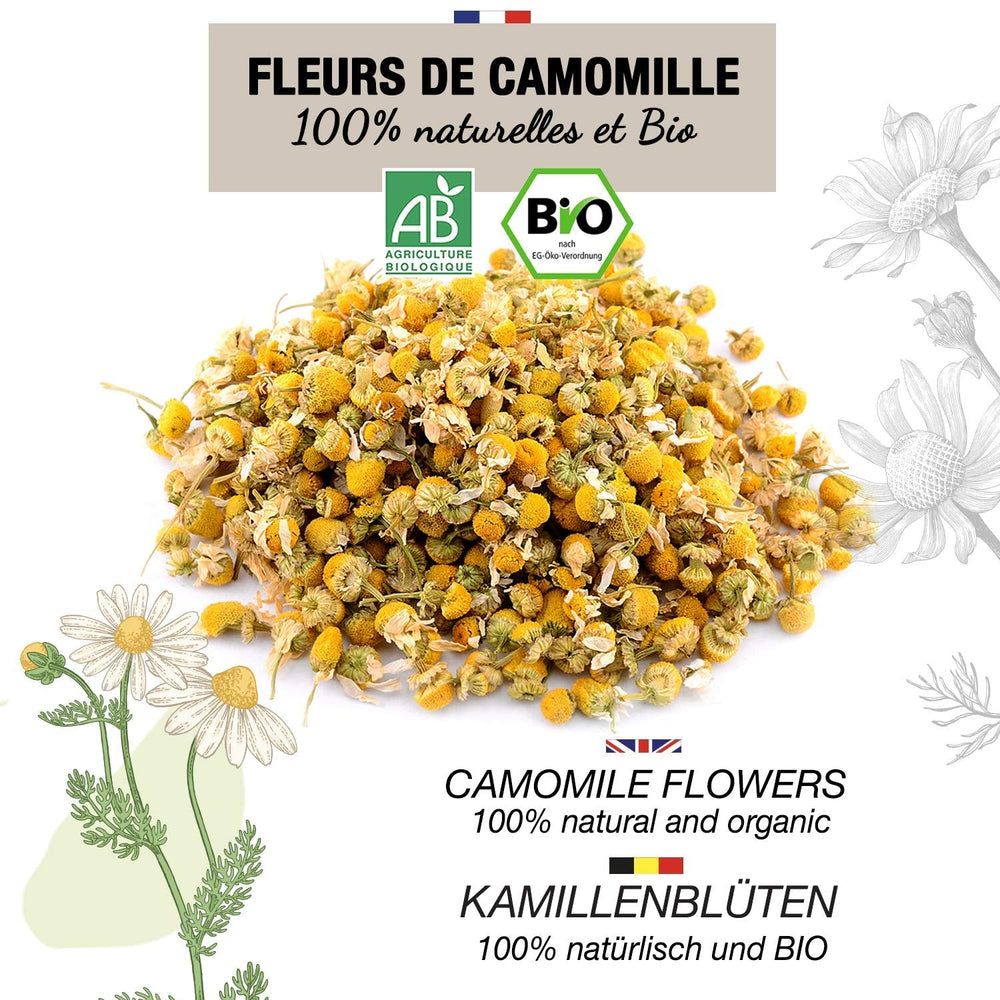 ORIGEENS Thé aux Fleurs de Camomille Bio d'Europe, 100 g | Thé en feuilles, thé biologique pour le sommeil et la digestion | Camomille allemande | Certifié et emballé en Allemagne