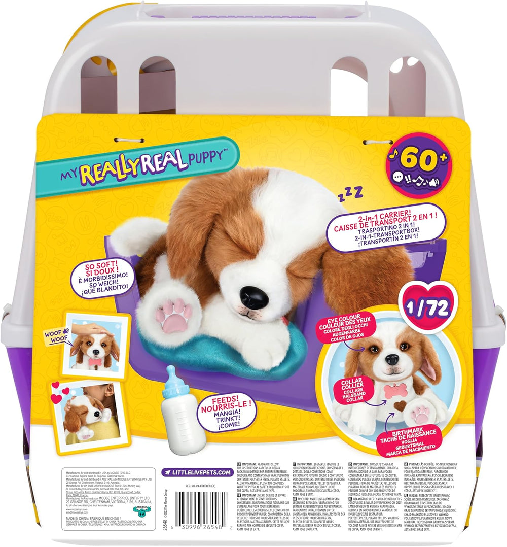 Little Live Pets My Really Real Puppy – Patches; Interaktiver Welpe; 60+ Geräusche/Reaktionen; realistisches Aussehen; 1 aus 72 Varianten; Spielset mit Transportbox; Batterien enthalten; ab 5 Jahren