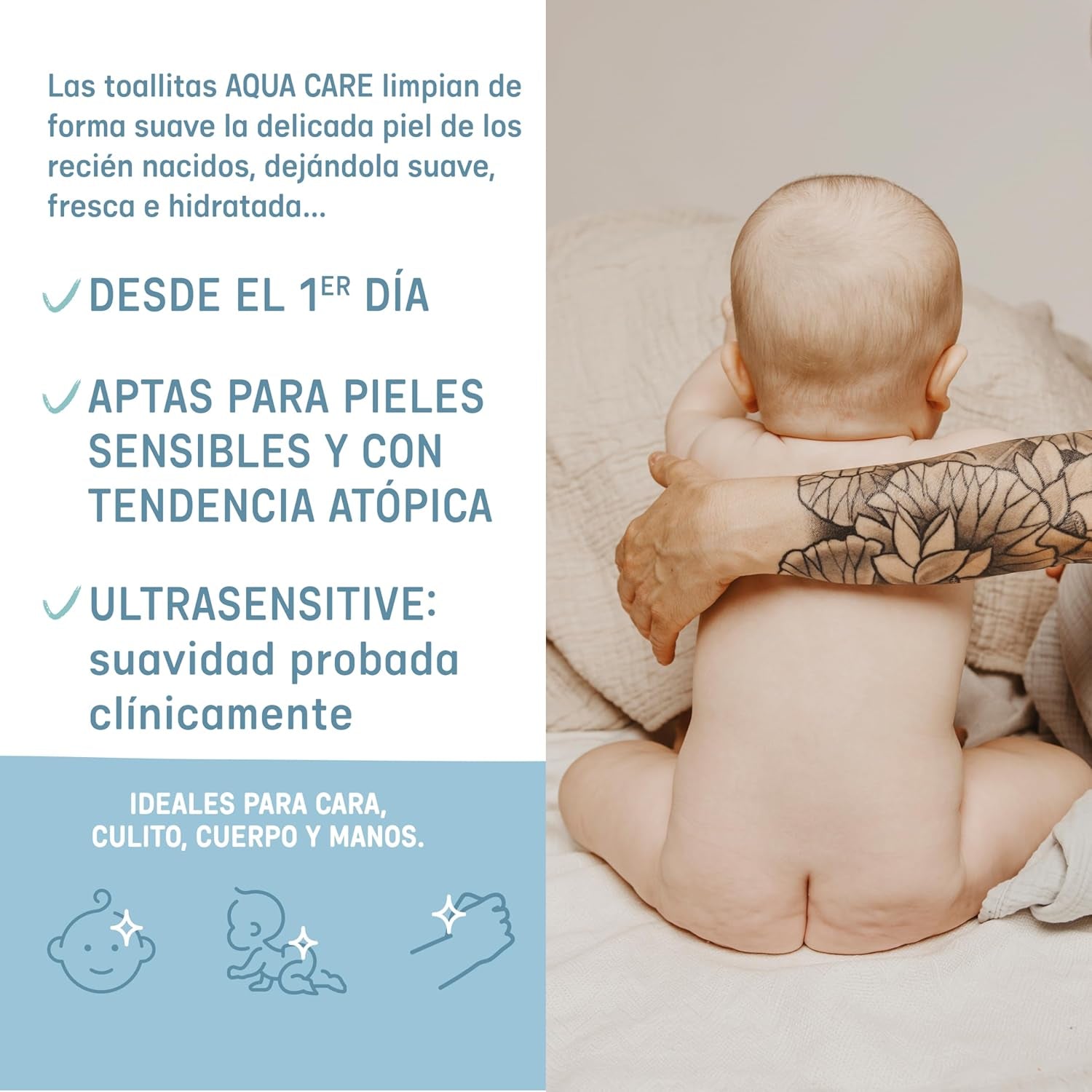 Suavinex Aqua Care Baby Wet Wipes 60 Count Lingettes nettoyantes 99 % d'eau Fibre végétale Aloe Vera Sans parfum Sans alcool Testé dermatologiquement Convient aux peaux sensibles