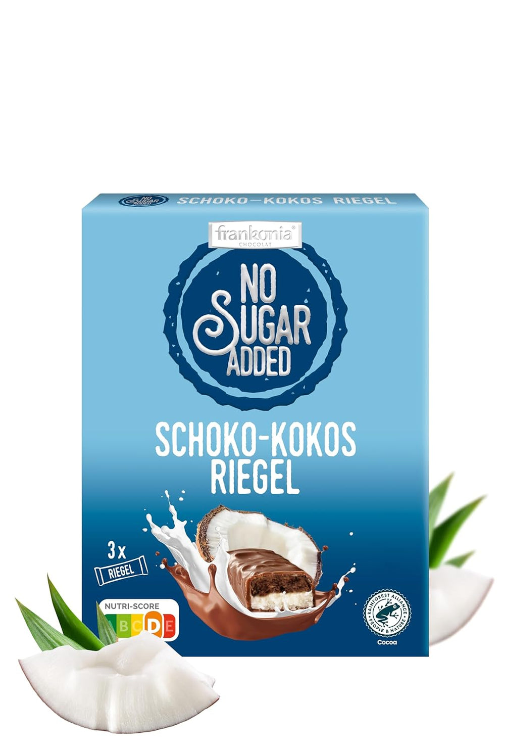 CHOCOLAT frankonia SANS SUCRE AJOUTÉ barres de chocolat et noix de coco, 100 g (3x33 g)