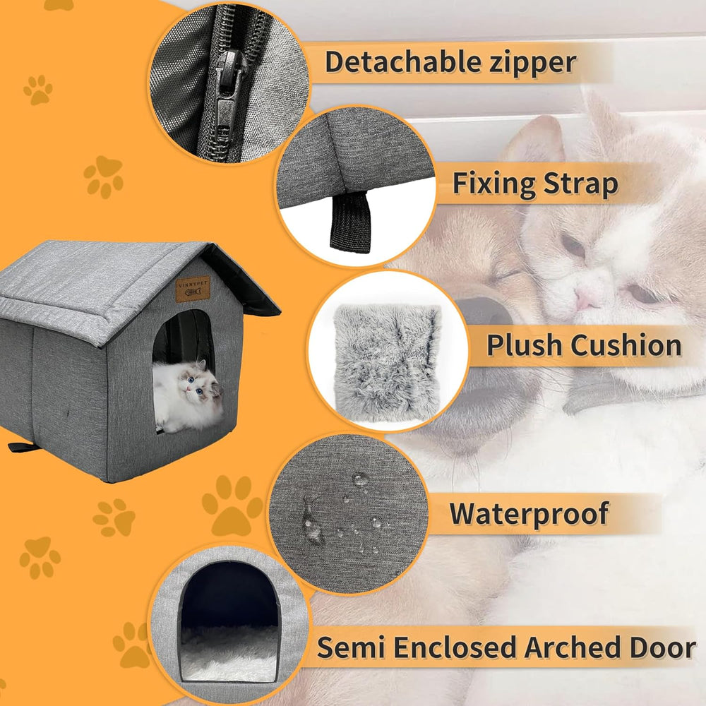 Katzenhaus Für Draußen Winterfest Wasserdicht Wetterfester Katzenhöhle Haustierhaus mit Plüschkissen Warm Hundehöhle Waschbar Hundehaus Tierheim Für Streuner Haustiere 40x35x40