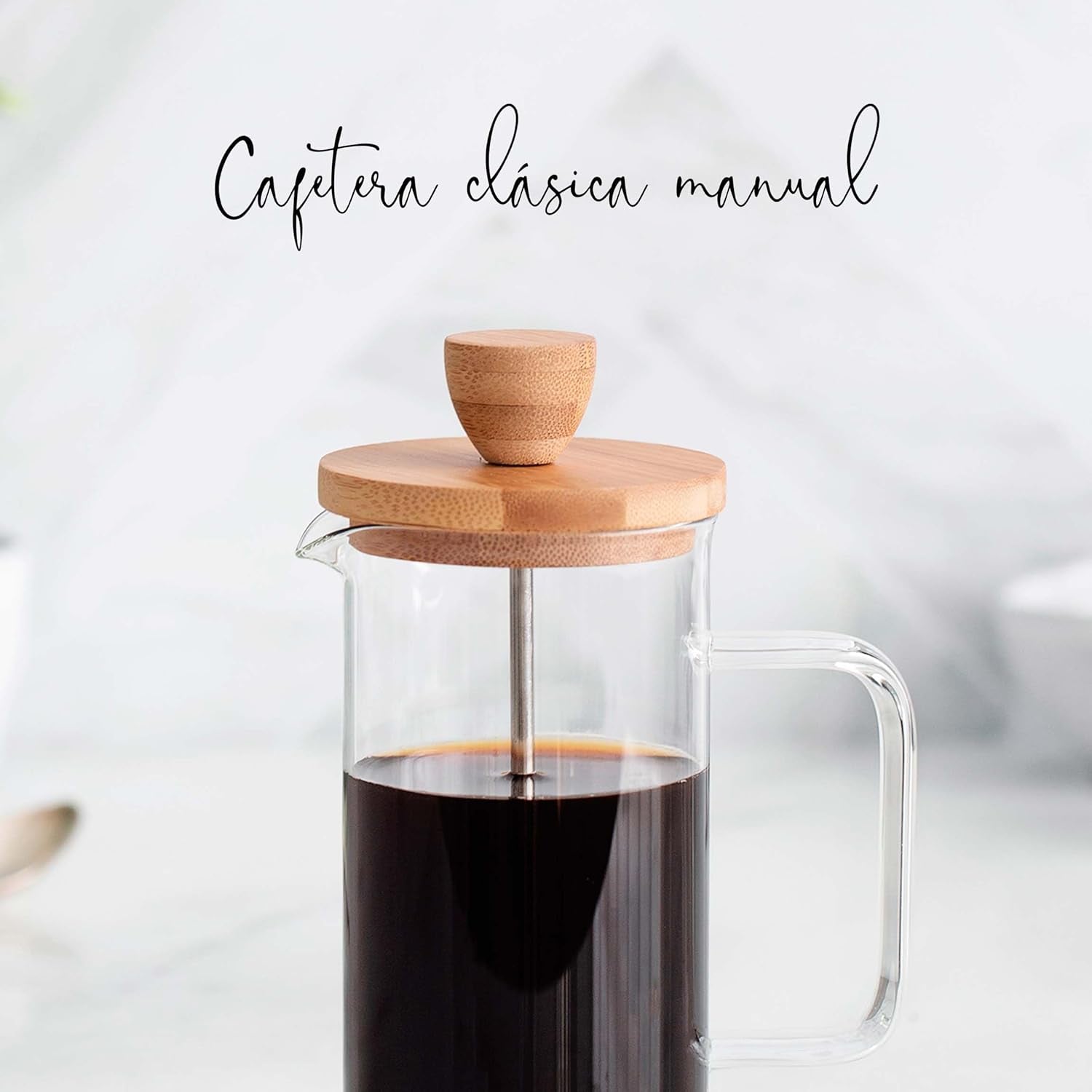 Cafetière française, presse à café, cafetière à piston, cafetière filtre française, 3 tasses, 0,35 l, acier et bois