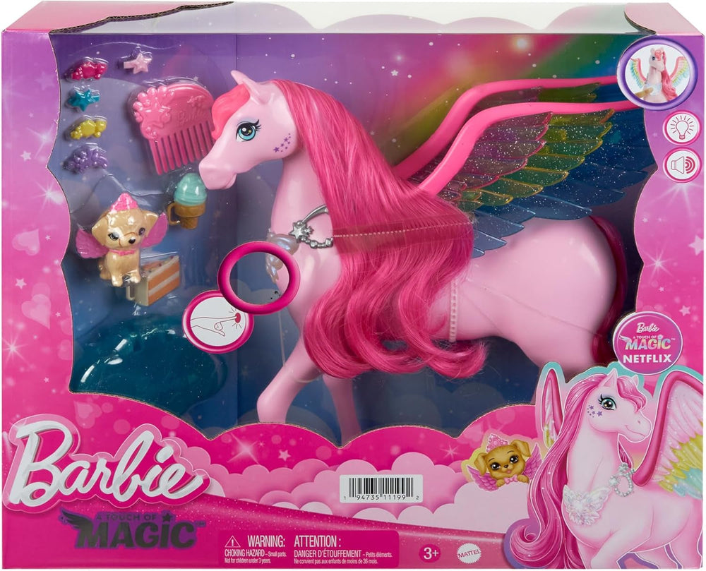 Barbie A Hidden Magic Pegasus - jouet interactif avec lumières et sons, 10 accessoires, ailes arc-en-ciel, pour enfants à partir de 3 ans, HLC41 Naty Shop Dolls