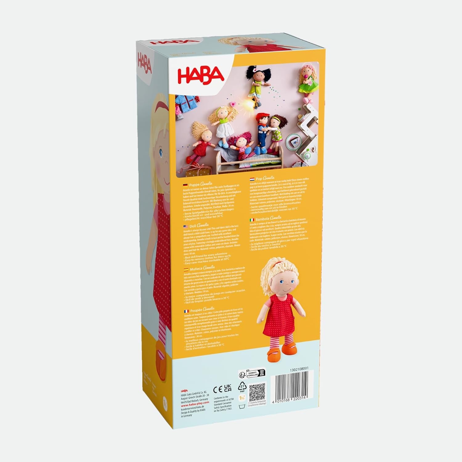 Poupée douce HABA Annelie - Poupée douce aux cheveux arrangés - Avec vêtements interchangeables - A partir de 18 mois - 30 cm - Lavable - 1302108001