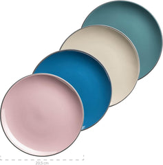 MÄSER Maila, Buntes Vintage-Geschirr-Set Aus Keramik Für 4 Personen, Modernes Geschirrset Im Retro-Look, Steinzeug, Petrol/Altrosa/Beige/Dunkelblau Seturi vesela masa Naty Shop