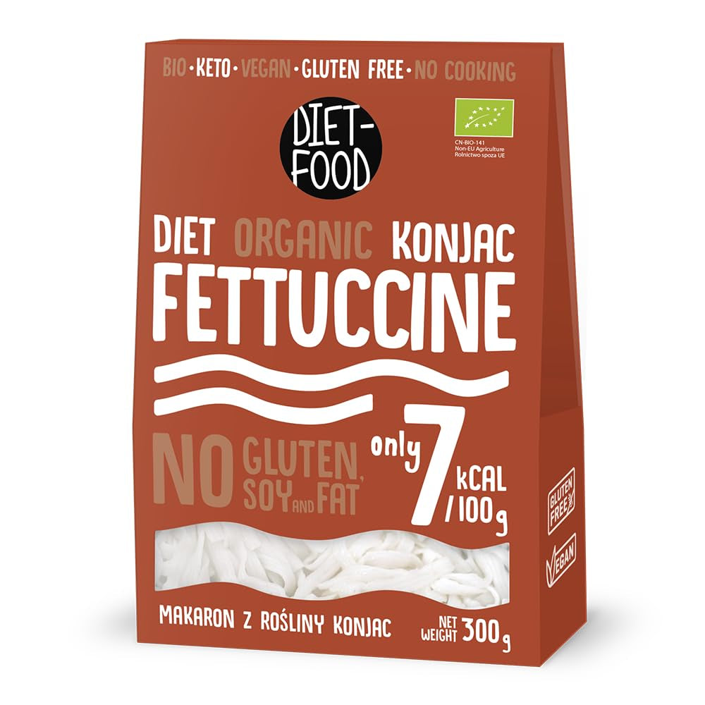 Fettuccine Konjac Noodles Bio Shirataki Diet-Food - 300g, faible en glucides, sans sucre, céto, végétalien, faible en calories, sans gluten et sans œufs, à base de farine de Konjac