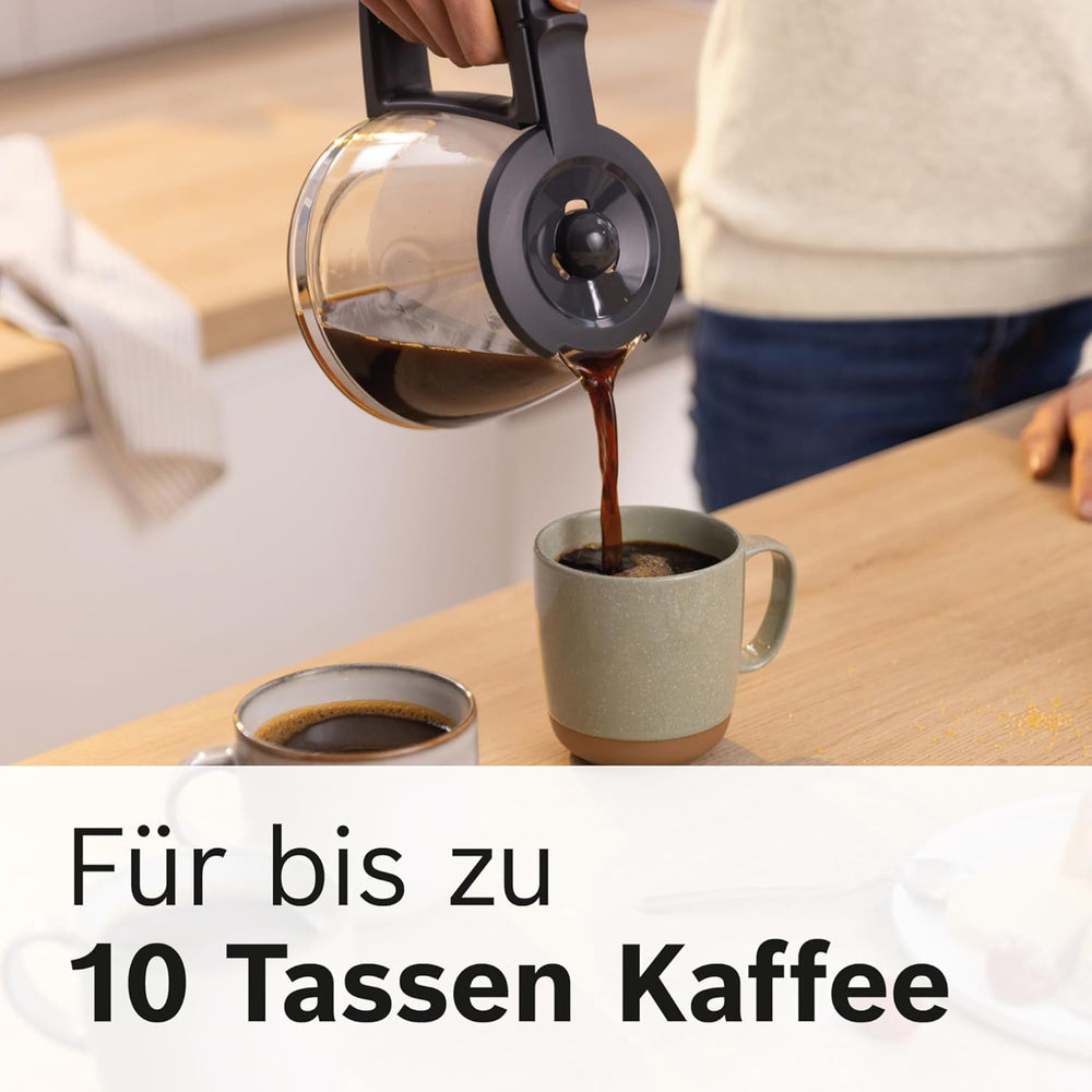 Bosch MyMoment TKA2M113 Machine à expresso à filtre, carafe en verre 1,25 L, 10-15 tasses, fonction maintien au chaud 40 minutes, système anti-goutte, porte-filtre rotatif, réservoir d'eau amovible, 1200 W, noir mat