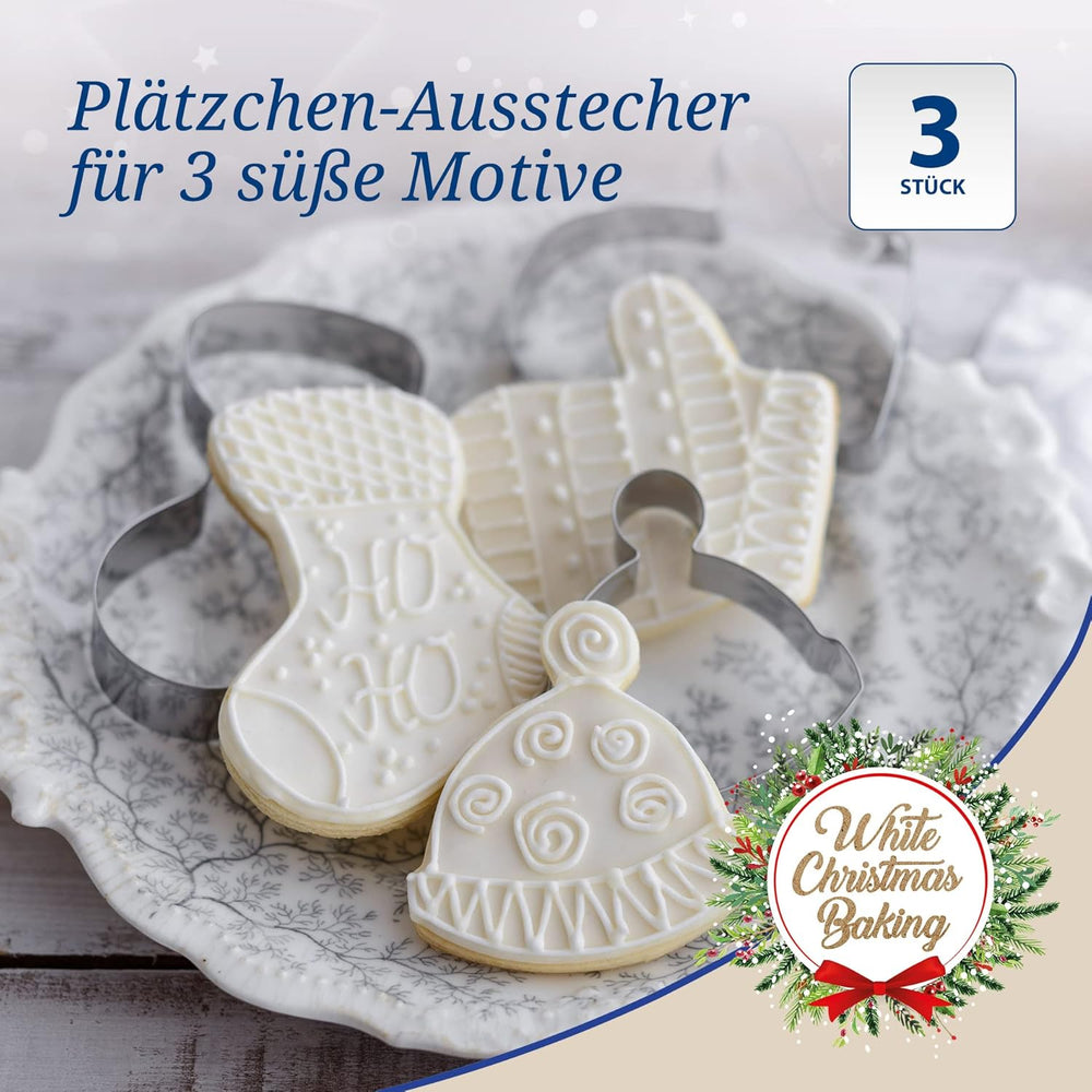 Dr. Oetker Lot de 3 emporte-pièces de Noël – Emporte-pièces blancs pour la pâtisserie de Noël – Emporte-pièces en acier inoxydable pour Noël