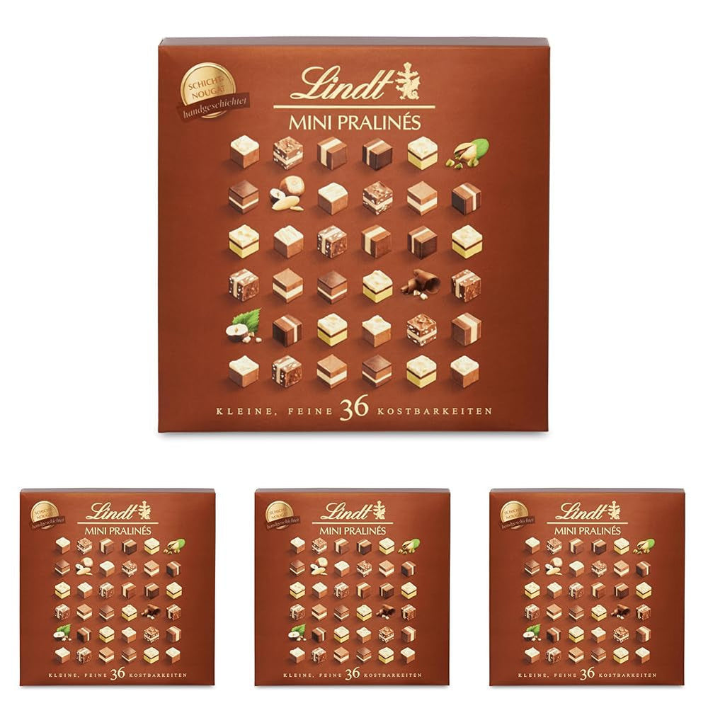 Chocolat Lindt - Nougat Mini Pralinés, 165 grammes, boîte de 36 pralines Naty Shop Bonbons au chocolat 4 x 165 G Nougat