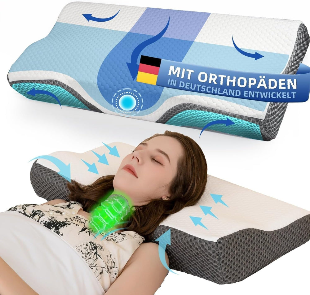 Oreiller pour douleurs cervicales, oreiller orthopédique ergonomique pour le cou, oreiller en mousse à mémoire de forme pour l'abdomen, oreiller anti-ronflement pour hommes et femmes (62 x 34,5 x 12/8 cm) Oreillers orthopédiques cervicaux Naty Shop Titre par défaut