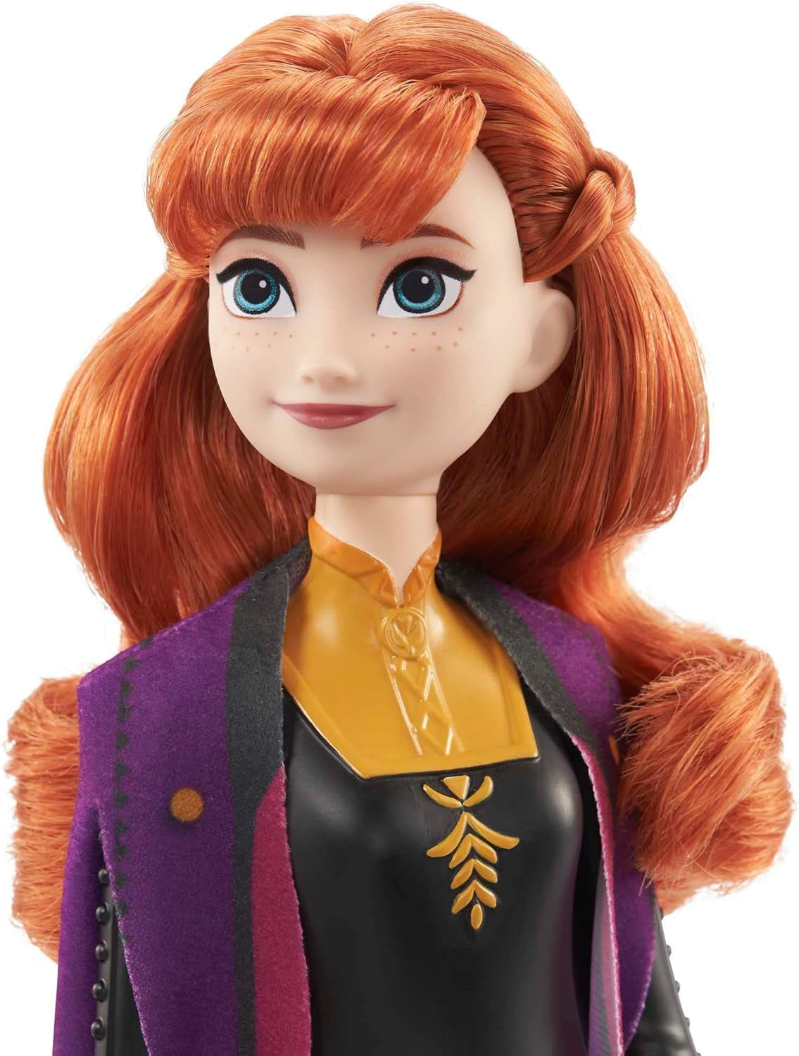 Mattel DISNEY Die Eiskönigin 2 Anna-Modepuppe - beweglich, Reiseoutfit, abnehmbarer Umhang, kämmbare Haare, für Kinder, alle Puppen separat erhältlich, HLW50, Black-purple