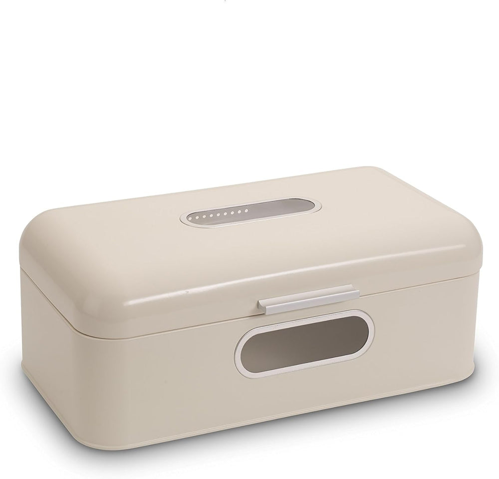 ECHTWERK Corbeille à Pain Rétro en Métal avec Fenêtre et Couvercle, Ensemble de 3 Boîtes de Rangement Élégantes, Capacité 1,4 L, Boîtes de Conservation Alimentaires Rouges Naty Shop Crème Grand Simple