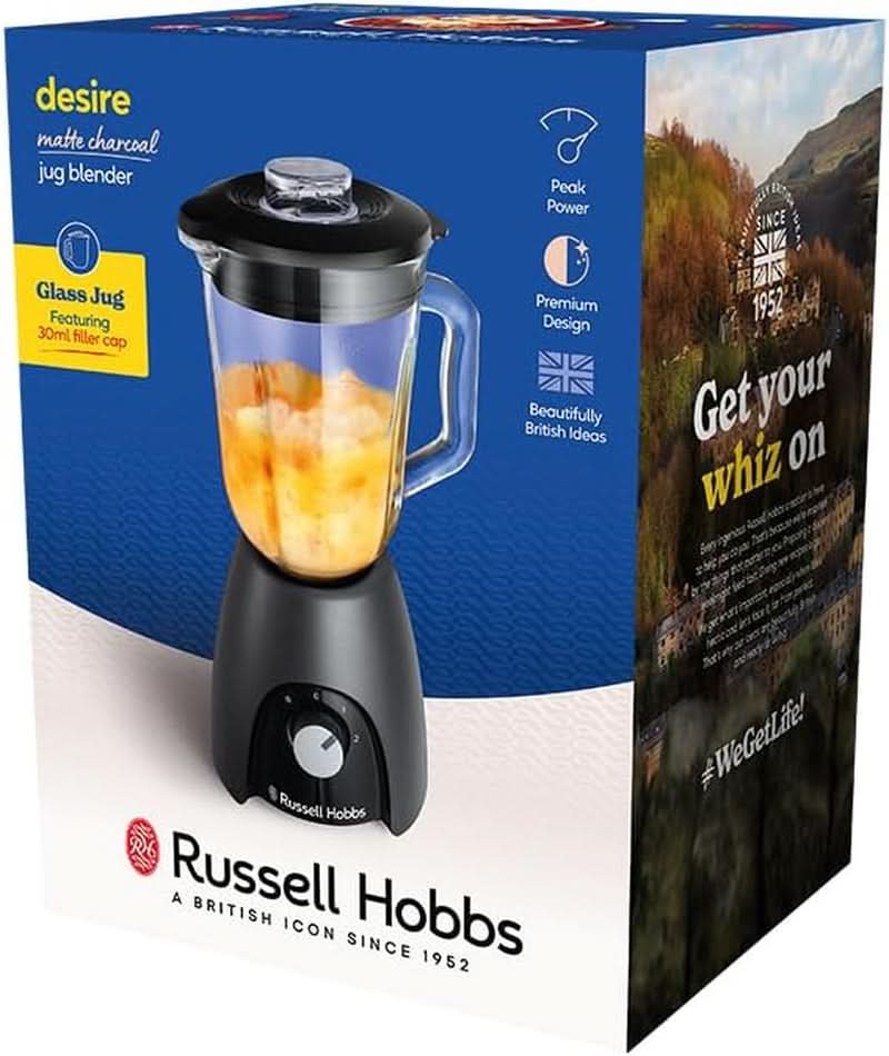 Russell Hobbs Standmixer [Smoothie Maker] Mixer (Blender, 1,5L Glasbehälter, 2 Stufen Und Pulse-Funktion, Bpa-Frei, Edelstahlmesser, 850 Watt Hochstleistung) Matte Charcoal 27121-56 Mama si Copilul Naty Shop