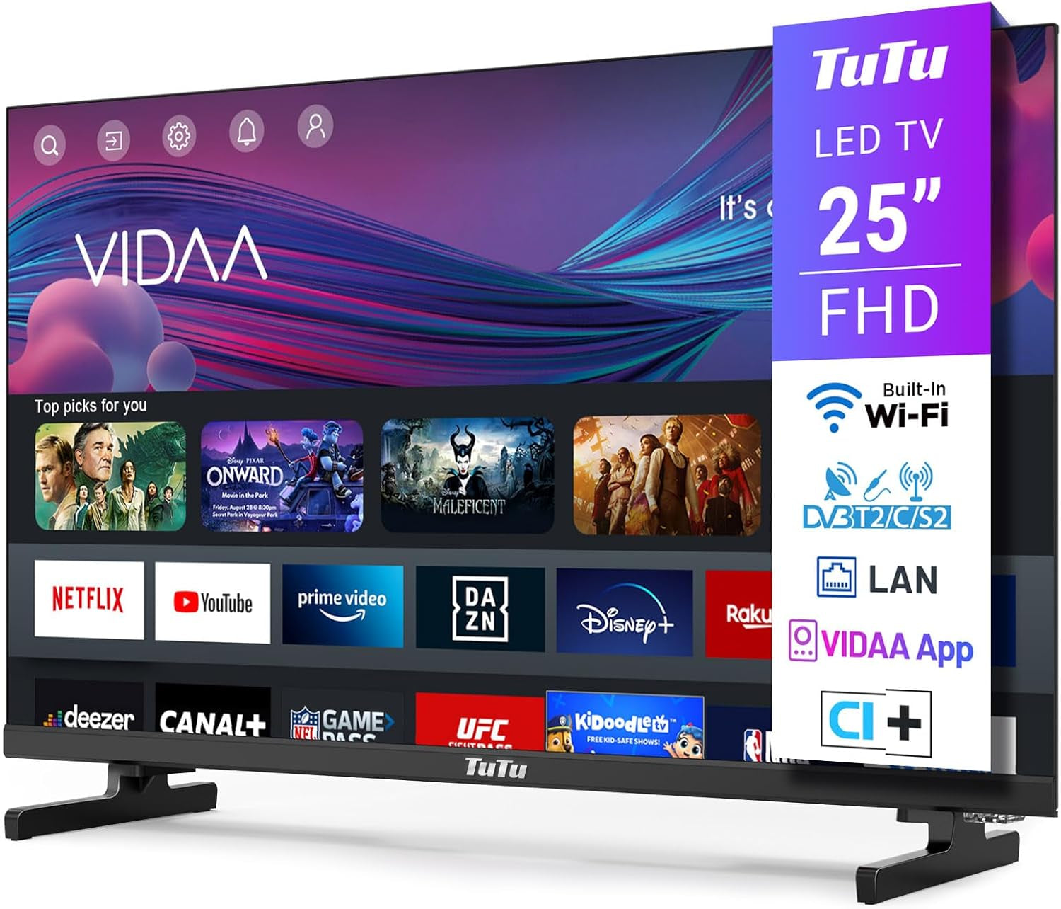 TuTu TUV32HQ1B Smart TV de 32 de inci, televizor LED HD de 80 cm cu Wi-Fi, App Store, tuner triplu (DVB-T/T2, DVB-C, DVB-S/S2), HDMI, USB