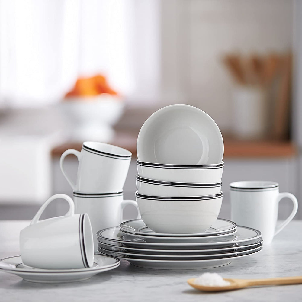 Amazon Basics Service de table 16 pièces à bord noir pour 4 personnes