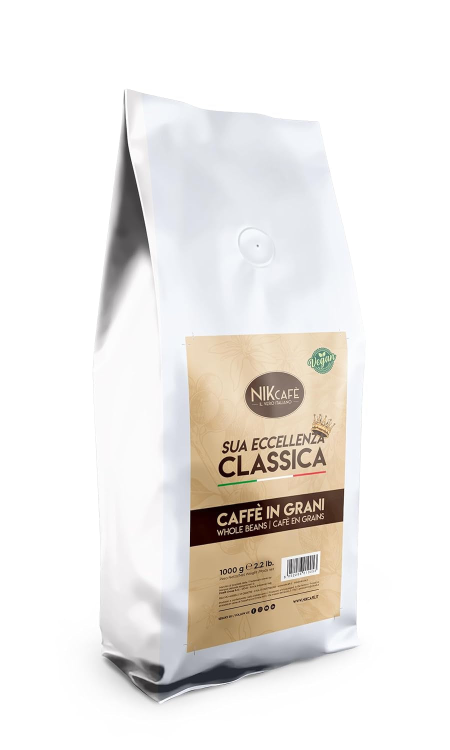 NIK CAFE' – Mélange Classico – grains de café torréfiés. Son Excellence, le robuste. 100% robuste