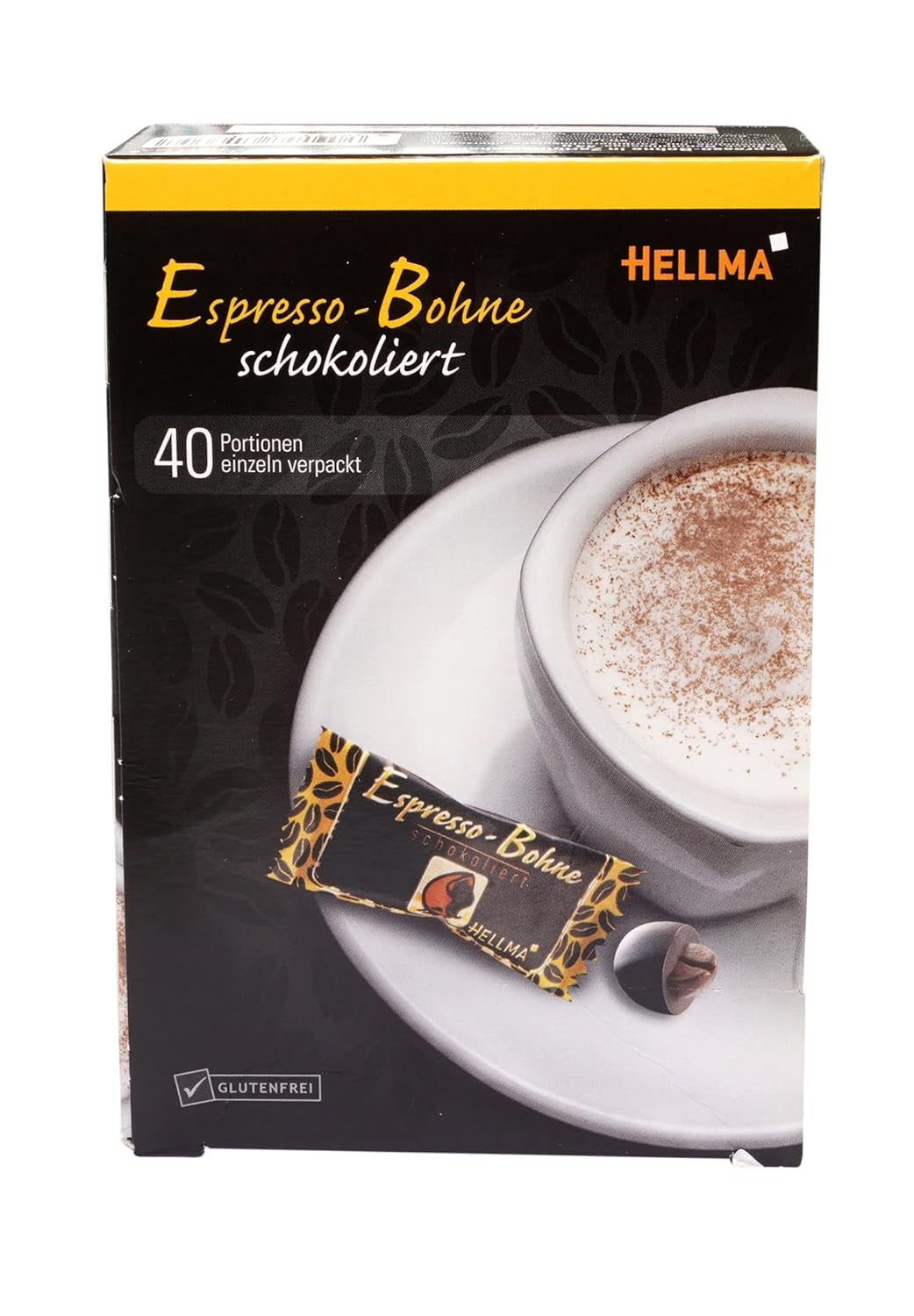 Hellma Espresso Beans in Dark Chocolate - 40 grains enrobés de chocolat individuellement - 1,1 g chacun - Boîte de rangement - Pour cafés et restaurants