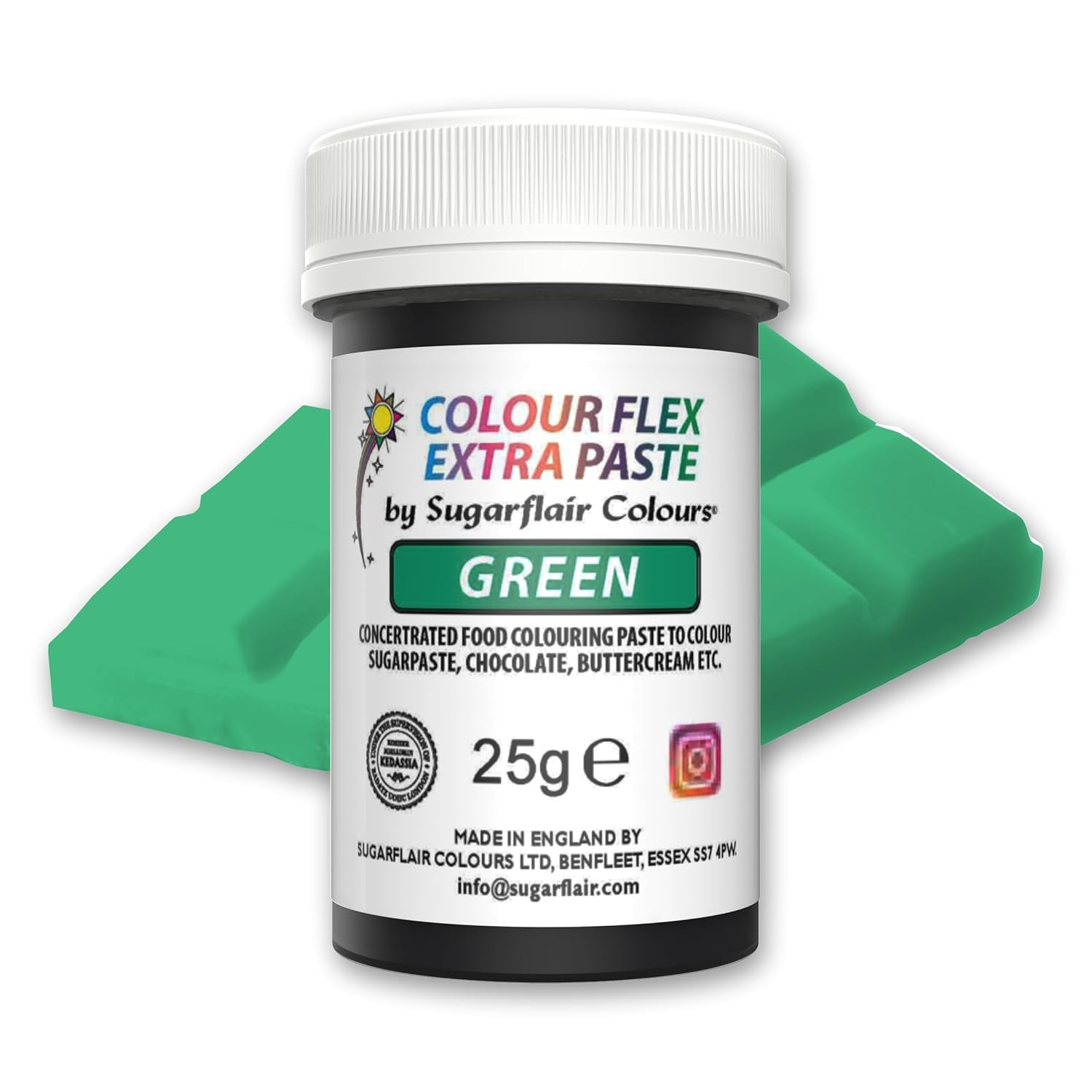 Colorant alimentaire Sugarflair Colourflex Extra Paste Verde - Colorant alimentaire comestible pour crème au beurre, chocolat, pâte à sucre, glaçage, fondant, mélanges à gâteaux, pâte et plus - 25g
