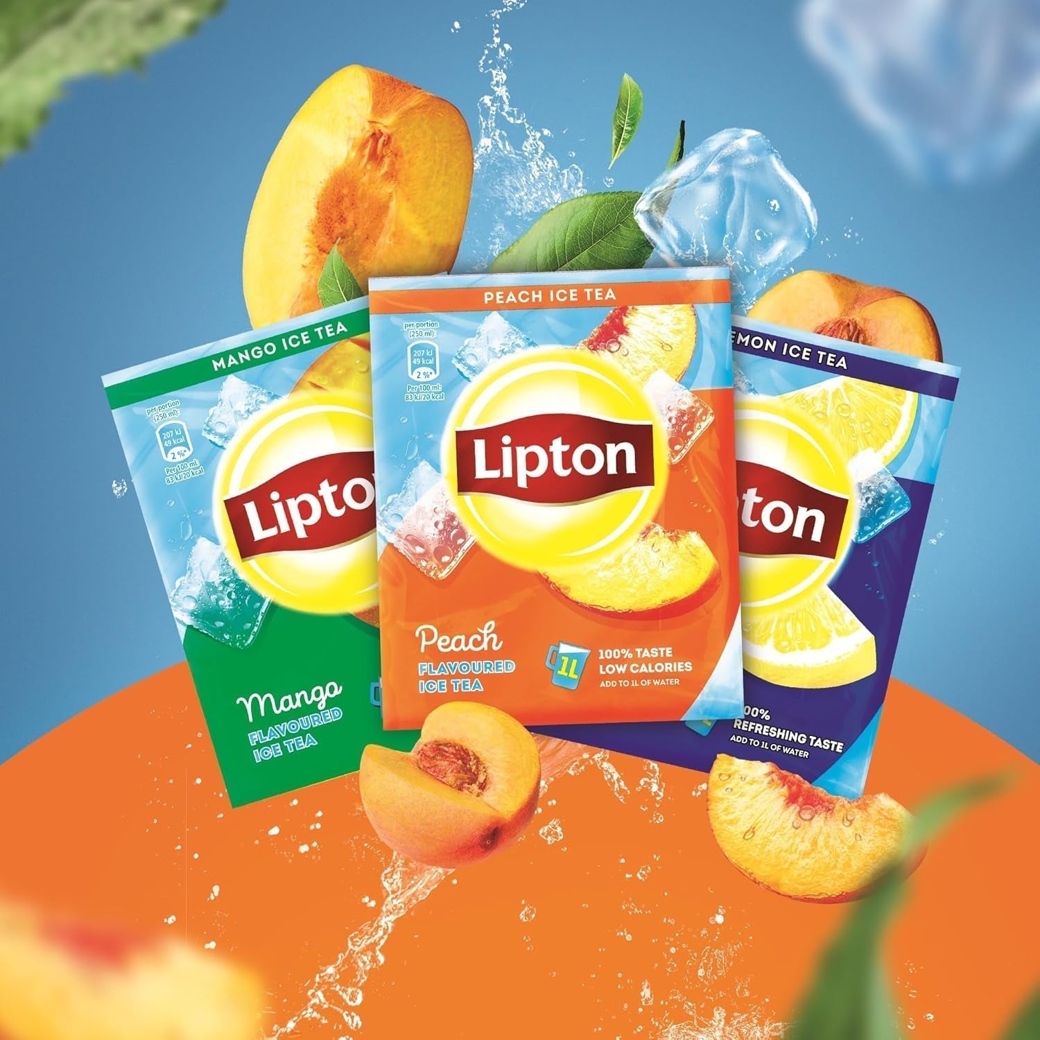 Lipton Peach Iced Tea Set, rafraîchissant pour toute la famille, 18 sachets de thé, poudre de brassage maison